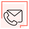 Icono de un sobre y teléfono sobre un fondo coral. 